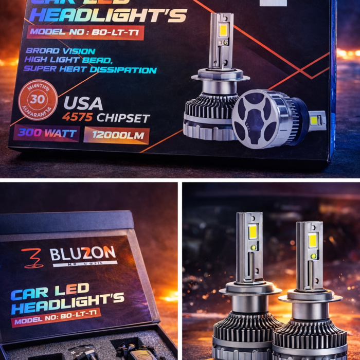 BLUZON Car LED Headlight 300W | Model BO-LT-T1 | H4 LED Bulb | USA 4575 Chipset | 12000 Lumens | High Brightness | Plug & Play | Waterproof