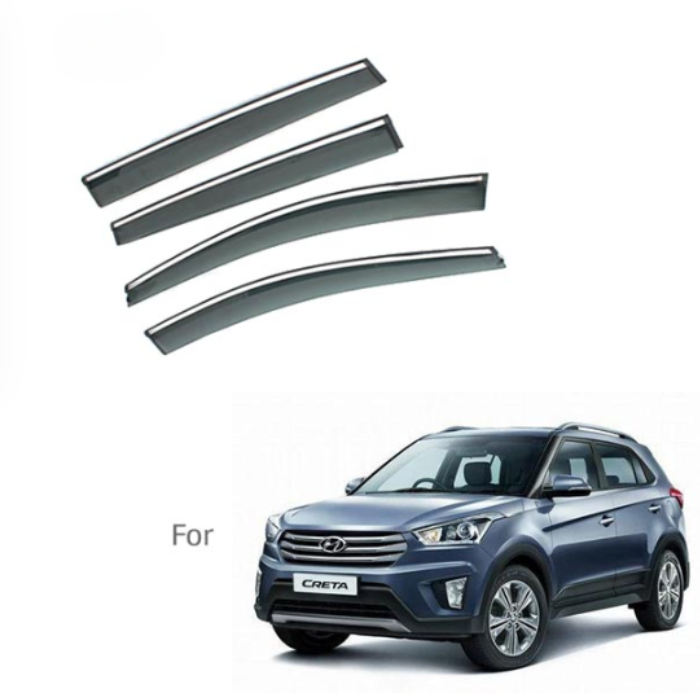 Hyundai Creta (2015 to 2019) Door Visors (Black with Chrome Line)
