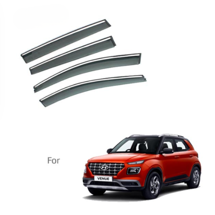 Hyundai Venue - Door Visors (Black with Chrome Line)