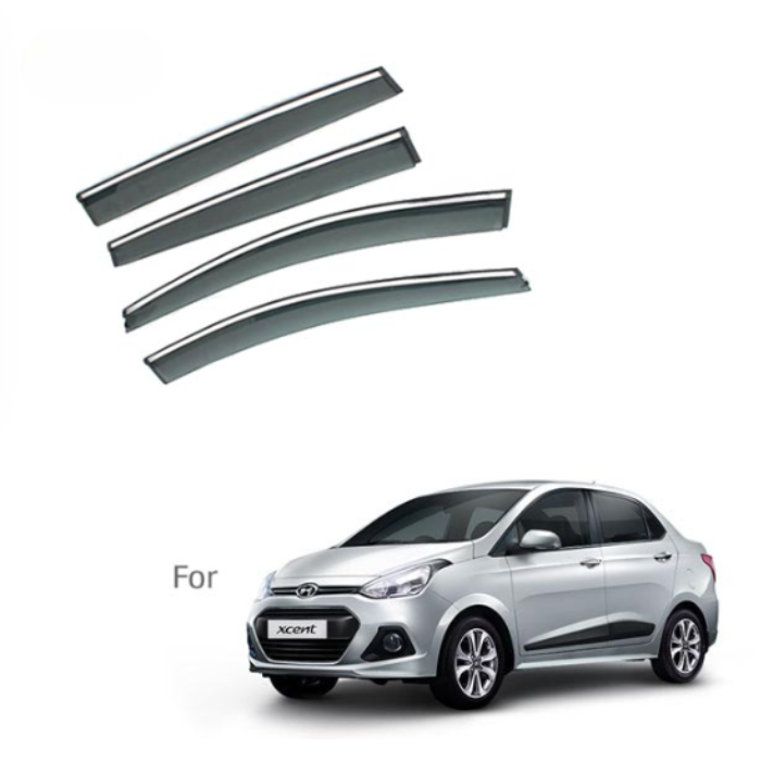 Hyundai Xcent - Door Visors (Black with Chrome Line)