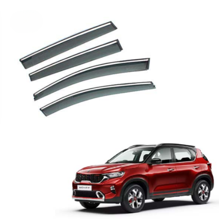 Kia Sonet - Door Visors (Black with Chrome Line)