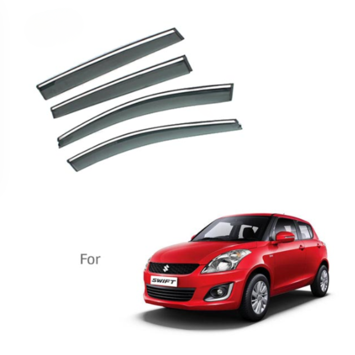 Maruti Swift Type 2 - Door Visors (Black with Chrome Line)