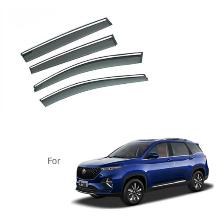 MG Hector Plus - Door Visors (Black with Chrome Line)